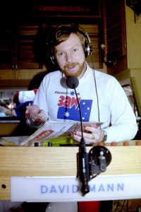 David Mann at the panel of the 3AW outside broadcast van. August 1985.