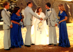 Ash Long and Fleur Long Wedding. From left: Peter Greenaway, Jeanette Martin, Ash Long, Fleur Long, Greg Long, Jeanette Fisk (later Anderson). Friday, February 3, 1978.